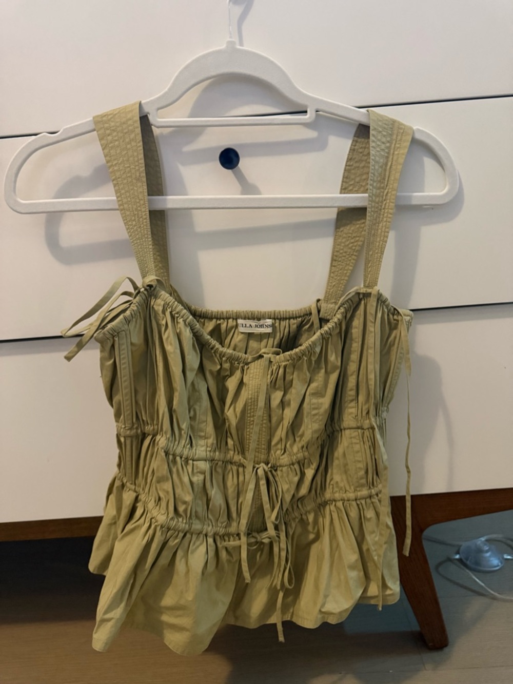 Ulla Johnson Olive Green Ruffled Tie-Front Tank Top